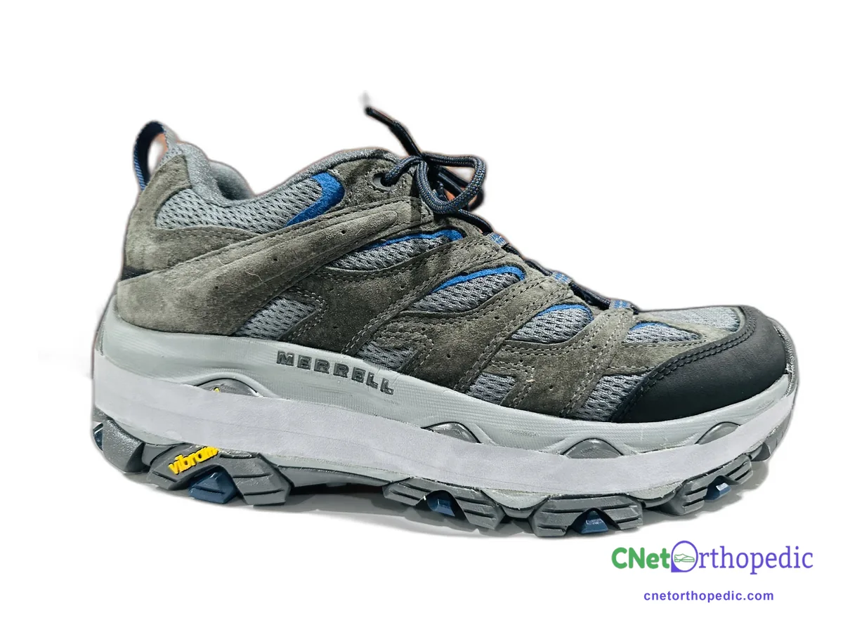 Grey Merrell hiking shoe with a 1/2 inch sole lift