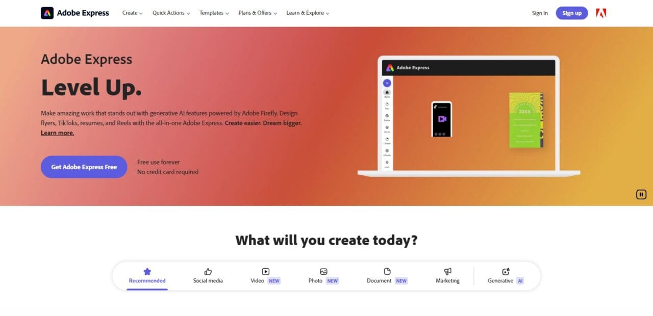 Adobe Express  (Top Software For Graphic Design)