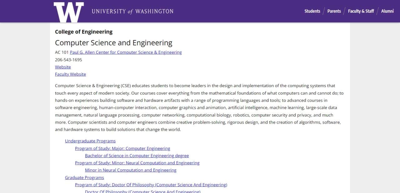 University of Washington (Top Software Engineering Schools)