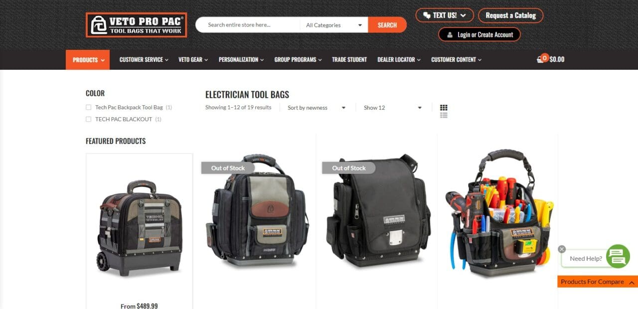 Veto Pro Pac Tech Series Electrician Tool Bag