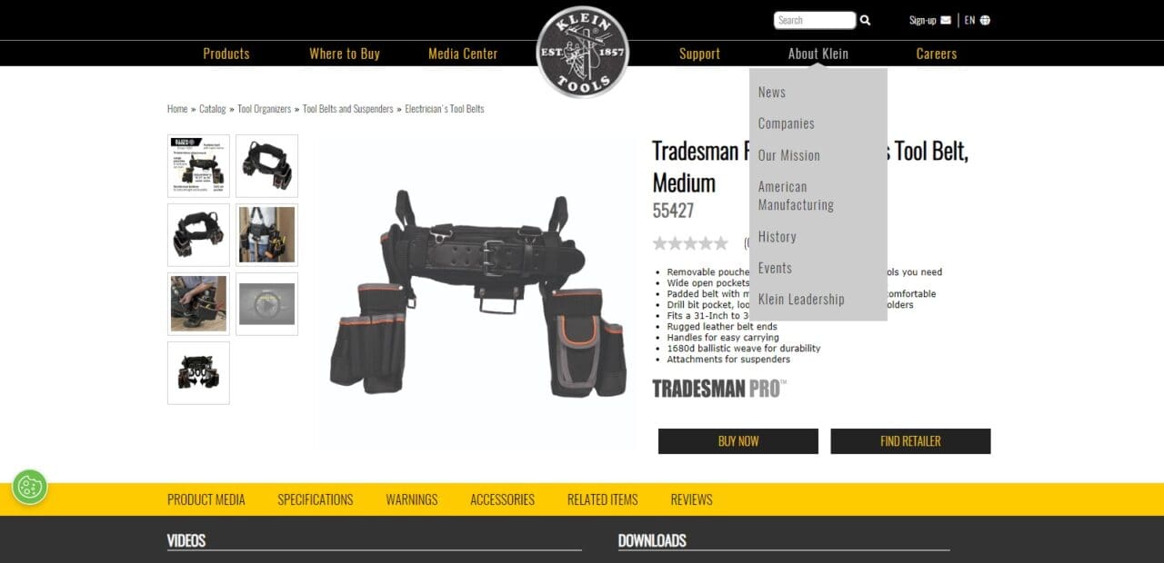 Klein Tools 55427 Tradesman Pro Electrician's Tool Belt