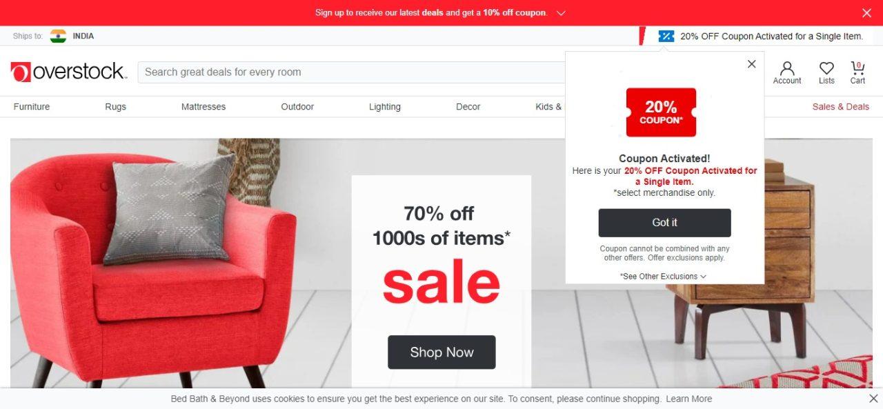 1. Overstock.com (Online Retail) (Best Crypto Accepted Business)