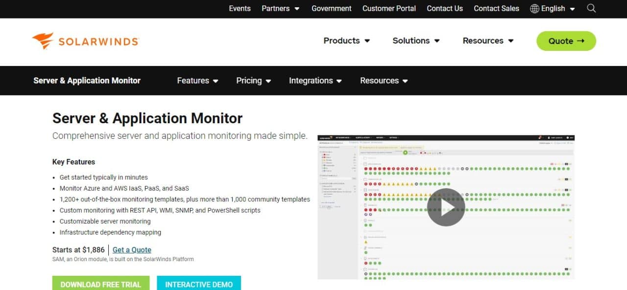 7. SolarWinds Server & Application Monitor (SAM)