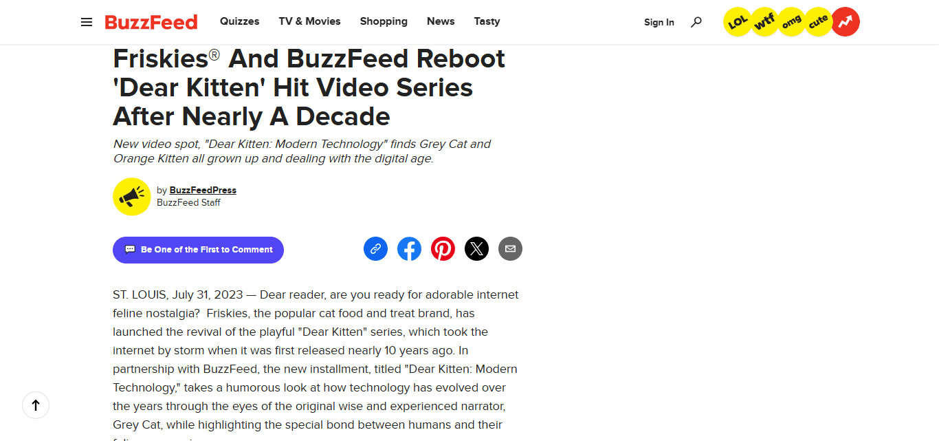 BuzzFeed x Friskies: Dear Kitten Best Examples of Social Media Marketing