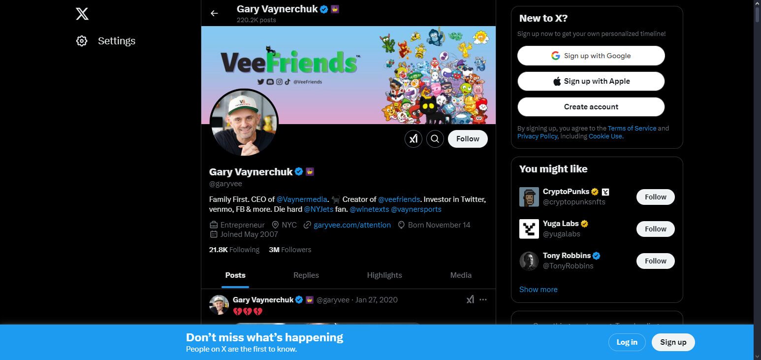 Gary Vaynerchuk (@garyvee) Top NFT Influencers on Twitter