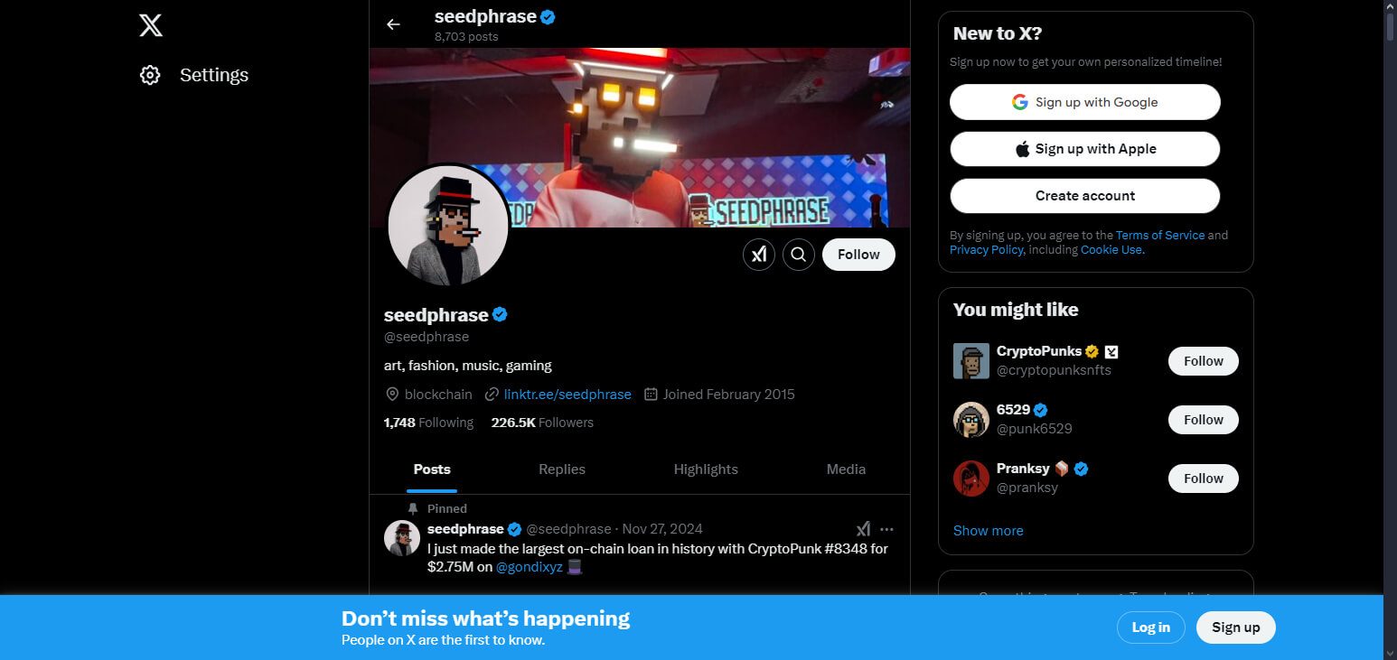 Seedphrase (@seedphrase) Top NFT Influencers on Twitter