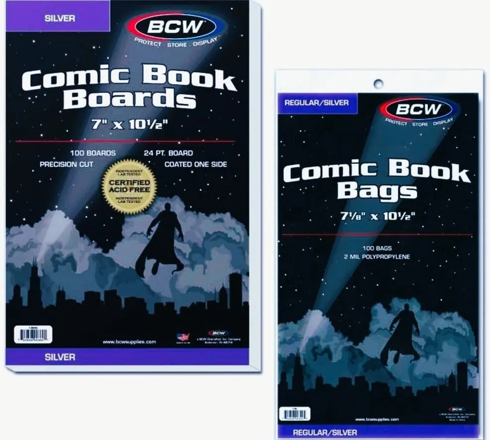 Silver age comic book bags and boards