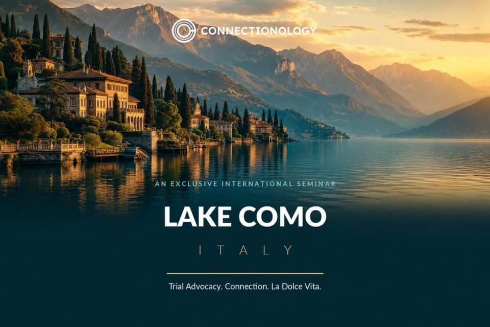 Scenic view of Lake Como in Italy with mountains and lakeside villas at sunset.