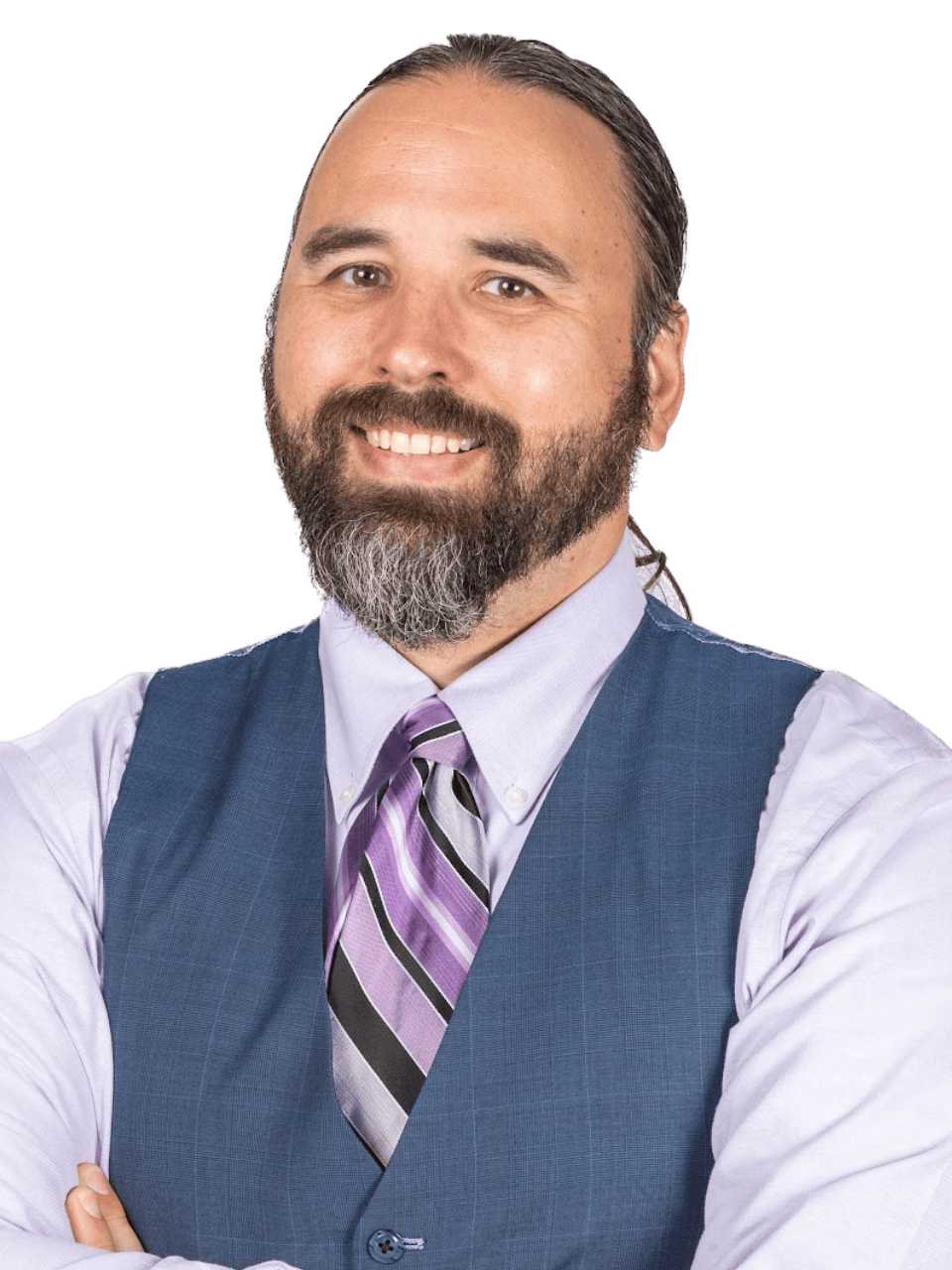Professional man in business attire smiling for Connectionology® branding.