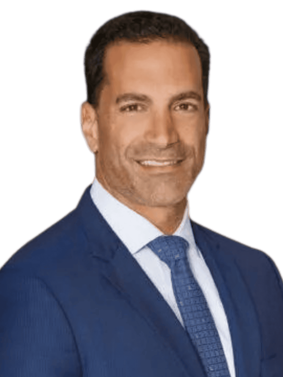 Professional man in blue suit smiling for business portrait.