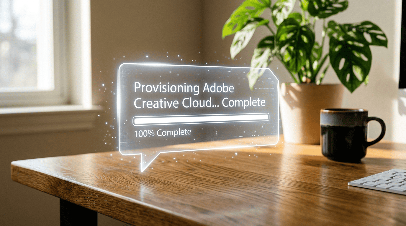 Holographic chat interface demonstrating automated software provisioning