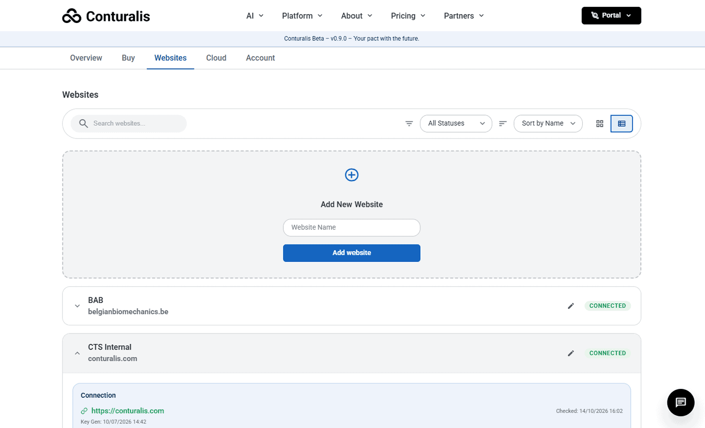 Conturalis Multi-Website Connection Manager and API Key Delegation Interface
