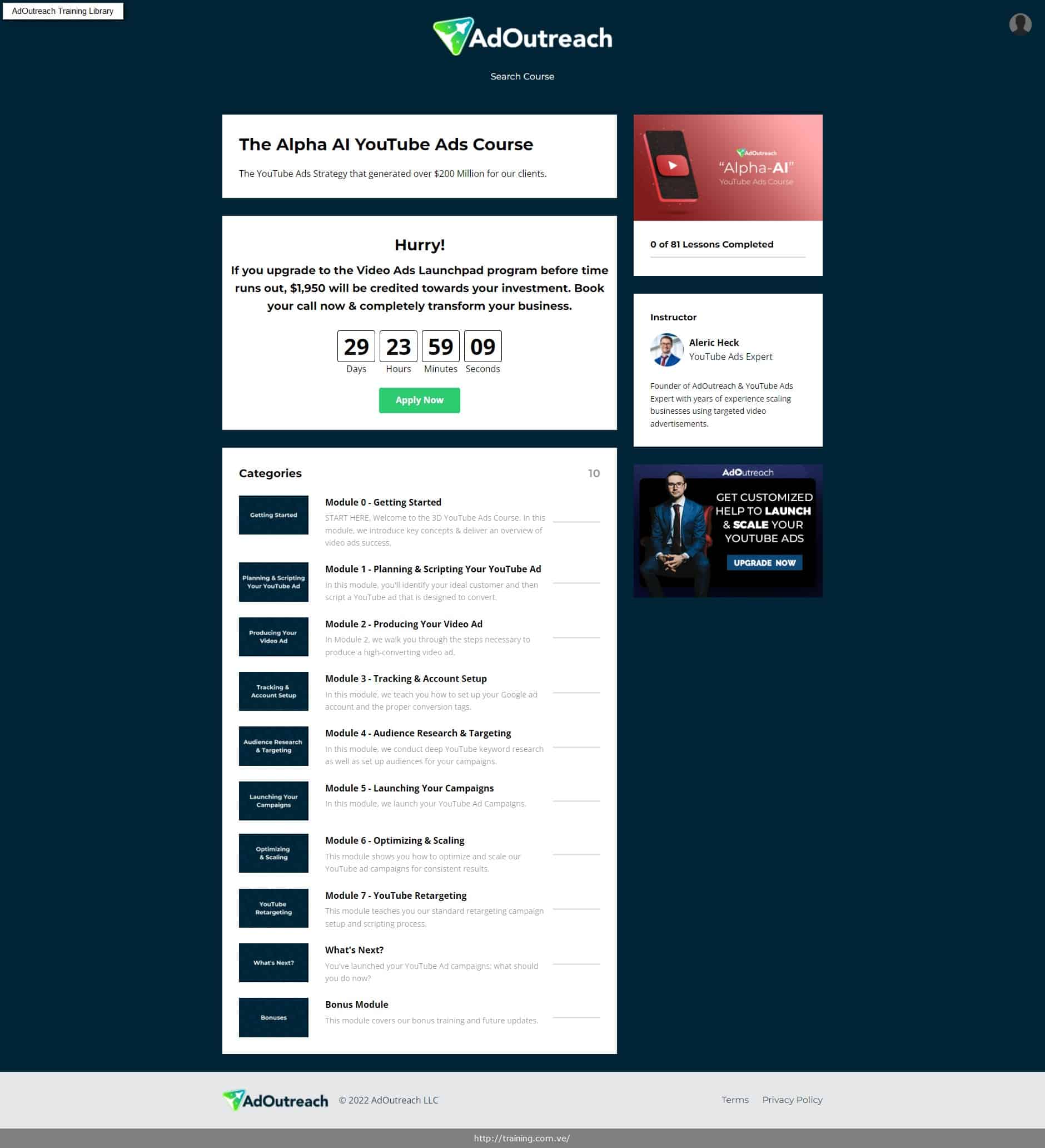 the alpha ai youtube ads course by aleric heck