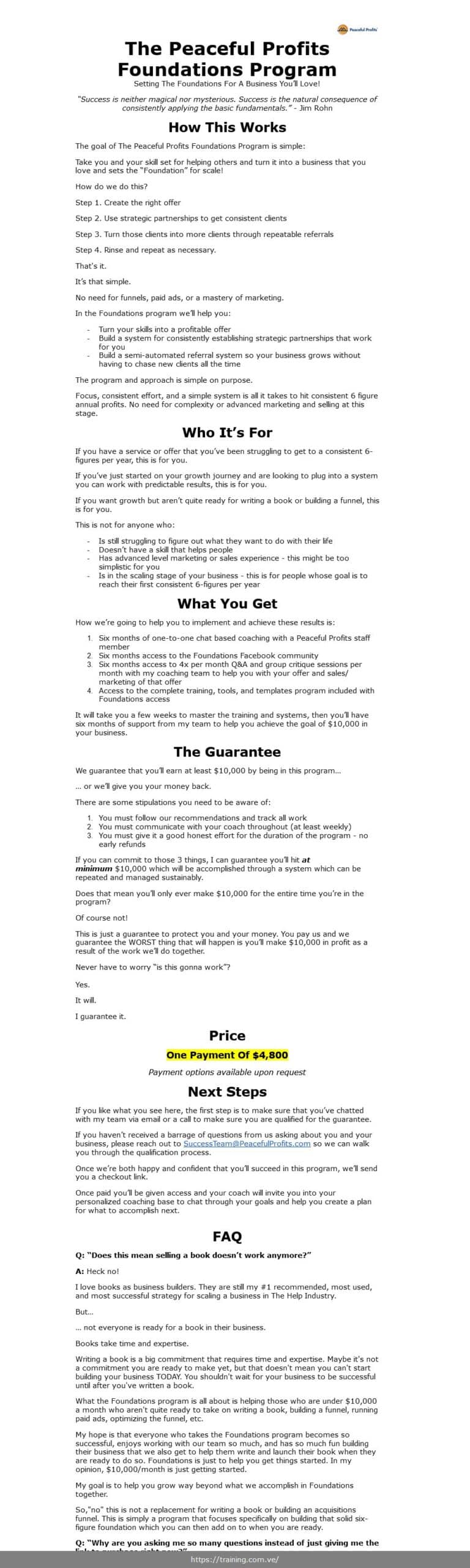 peaceful profits foundations program by mike shreeve