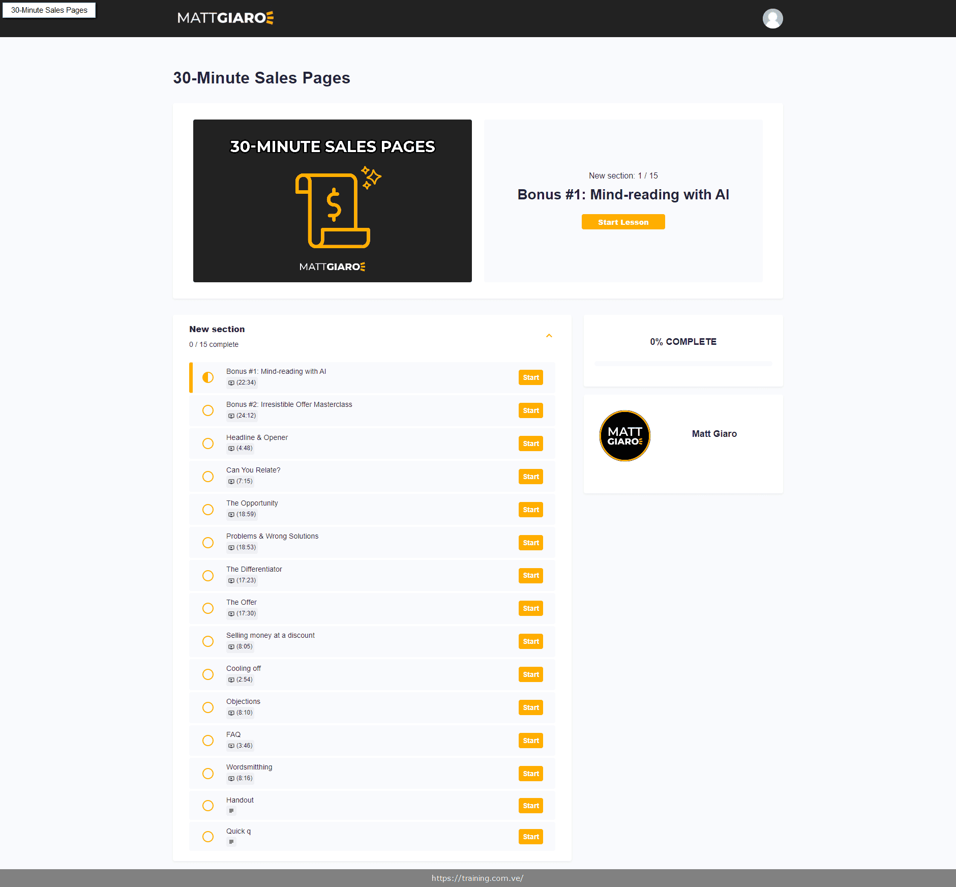 30 minute sales pages by matt giaro