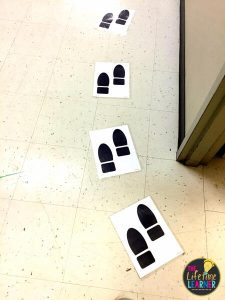 detective classroom transformation footprints on floor