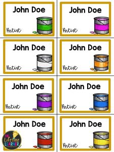 artist classroom transformation name tags