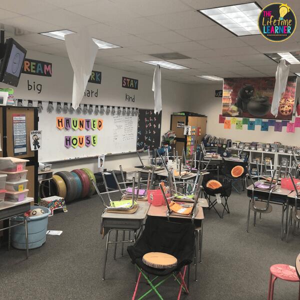 halloween classroom transformation decorations in room