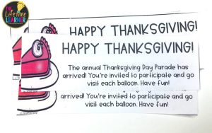 admission ticket that says happy thanksgiving and tells students what we will do today