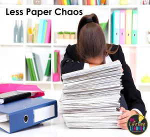 tired teacher laying on papers