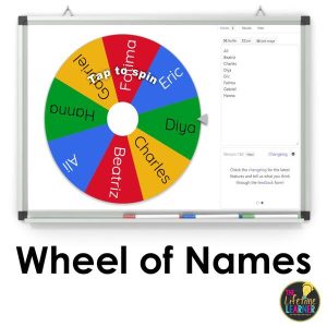 smartboard in classroom that shows wheel of names