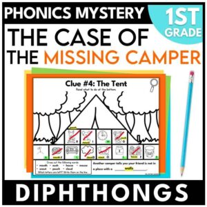 Camping 1st Grade Phonics Mystery – Diphthongs OI OY OU OW