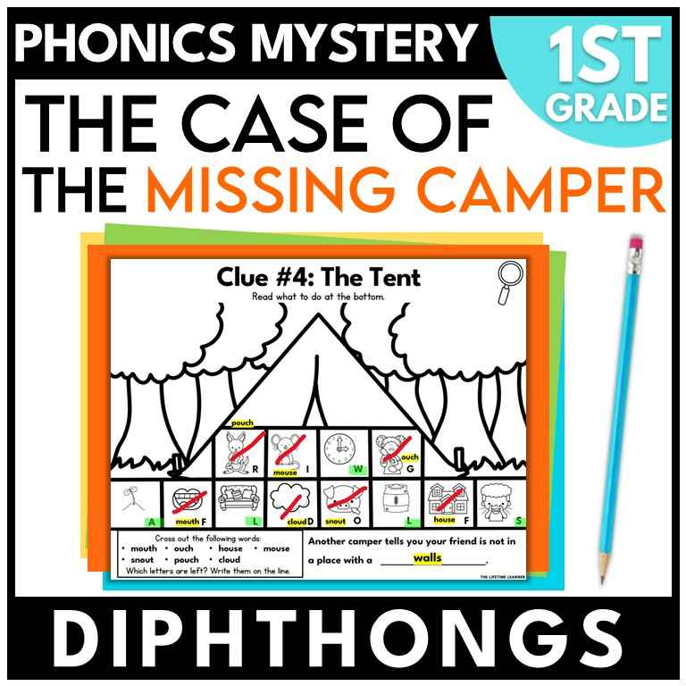 Camping 1st Grade Phonics Mystery – Diphthongs OI OY OU OW