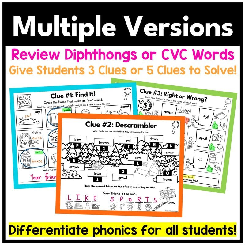 Camping 1st Grade Phonics Mystery – Diphthongs OI OY OU OW - Image 3