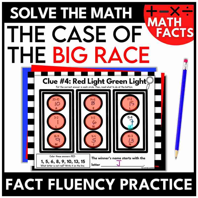 Race Car Math Facts Fact Fluency Mystery