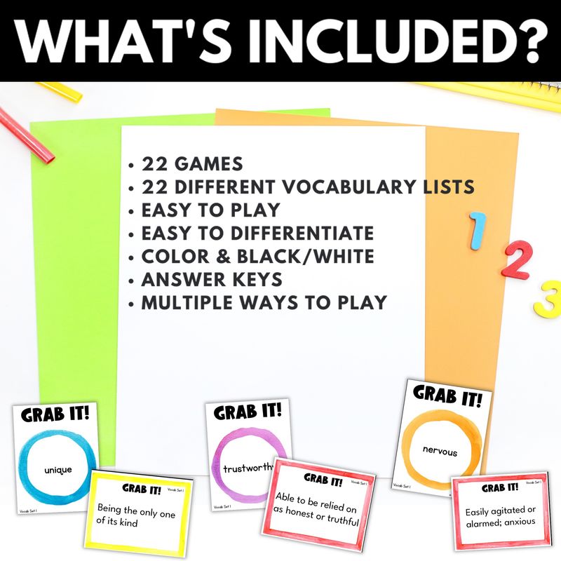 3rd, 4th, & 5th Grade Vocabulary Grab It Card Games - Image 2