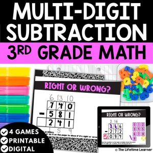 3 Digit Subtraction with Regrouping 3rd Grade Math Task Cards
