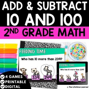 Add and Subtract 10 and 100 2nd Grade Math Task Cards