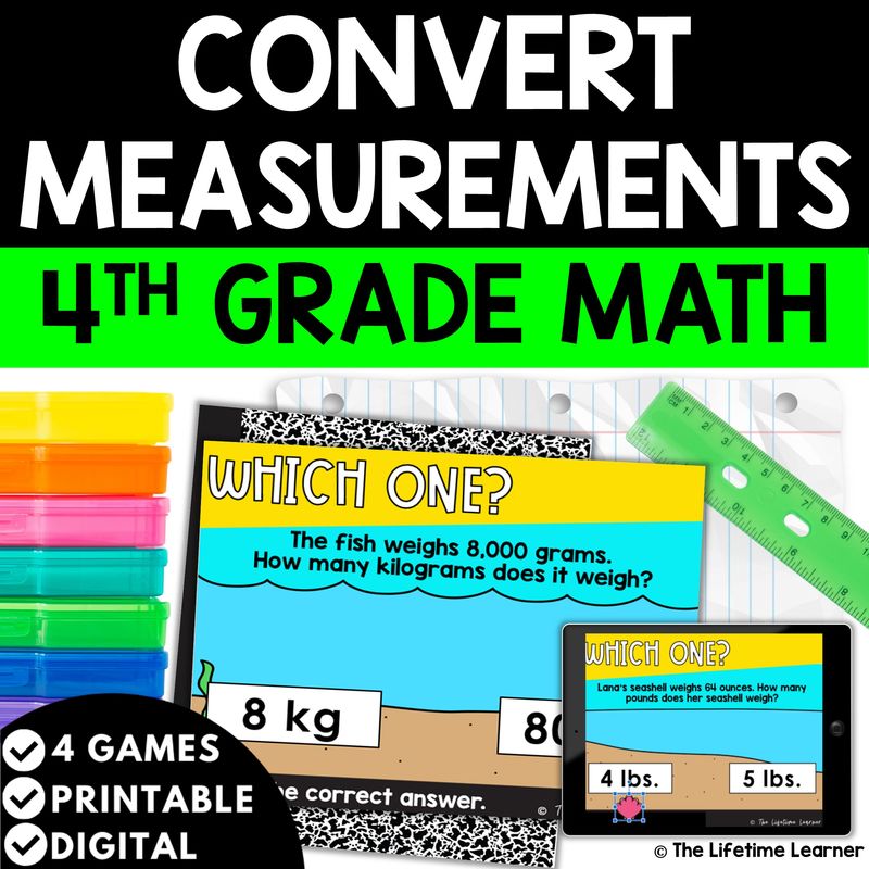 Measurement Conversions 4th Grade Math Task Cards