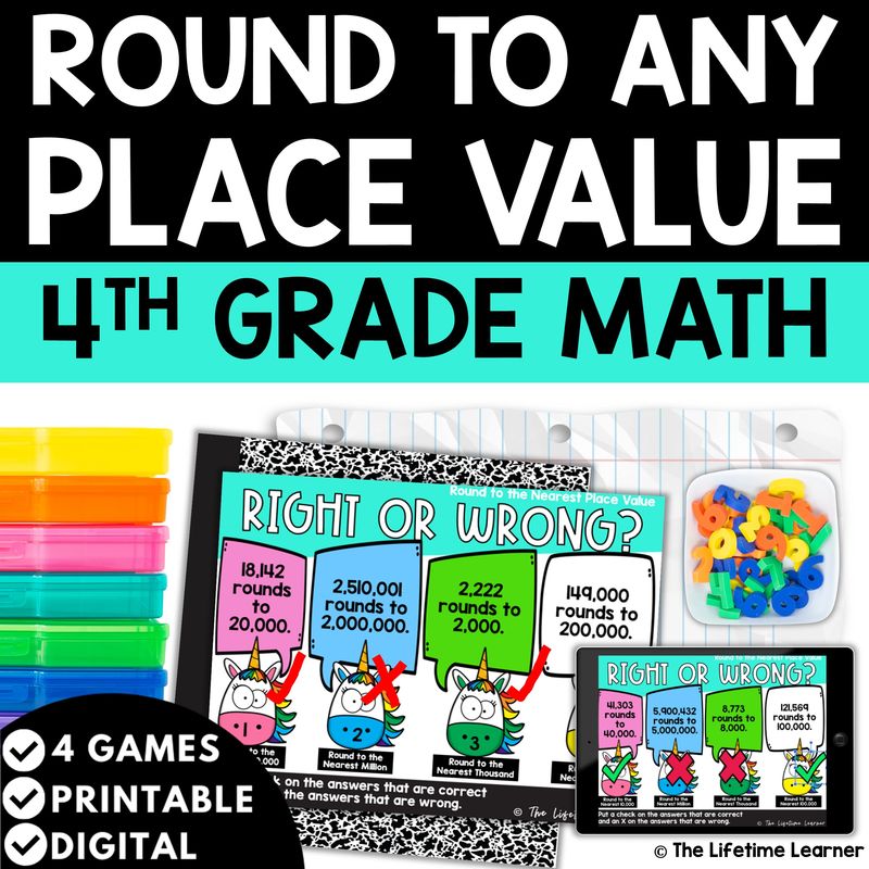 Rounding Whole Numbers 4th Grade Math Task Cards