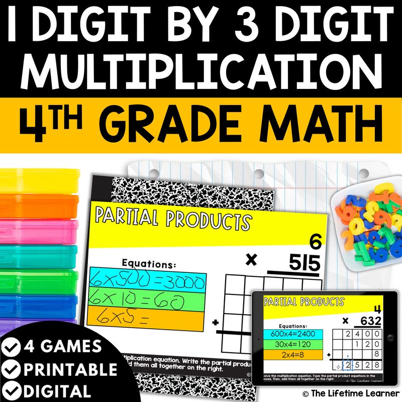 3 Digit by 1 Digit Multiplication 4th Grade Math Task Cards