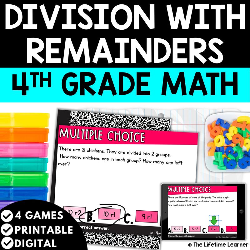 Long Division With Remainders 4th Grade Math Task Cards