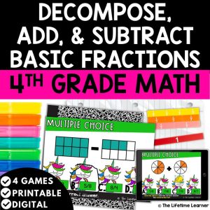 Adding and Subtracting Fractions 4th Grade Math Task Cards