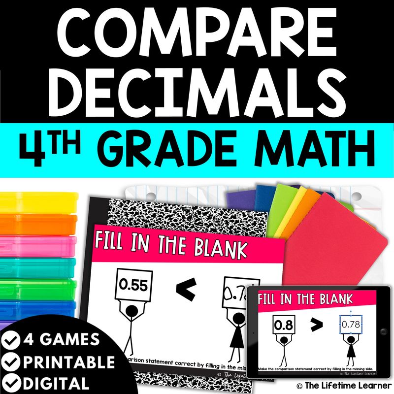Compare Decimals 4th Grade Math Task Cards