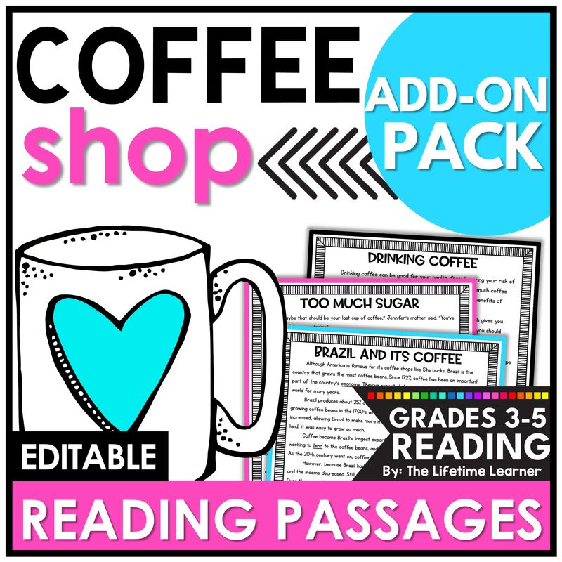 Coffee Shop Reading Comprehension Passages Add On Pack
