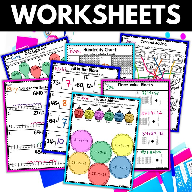 1st Grade Addition to 100 Worksheets - Image 2