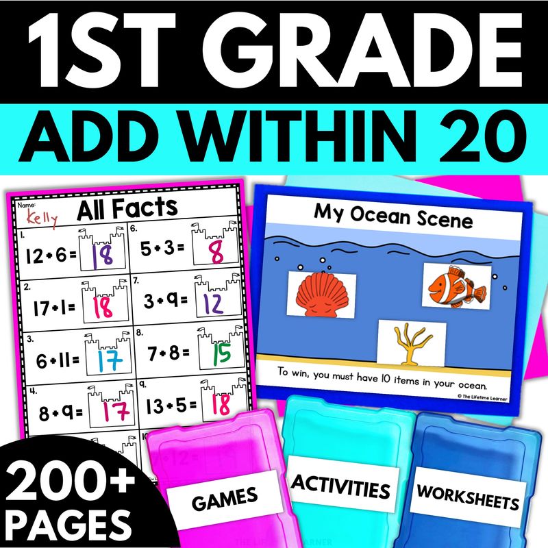 1st Grade Addition to 20 Worksheets with Pictures