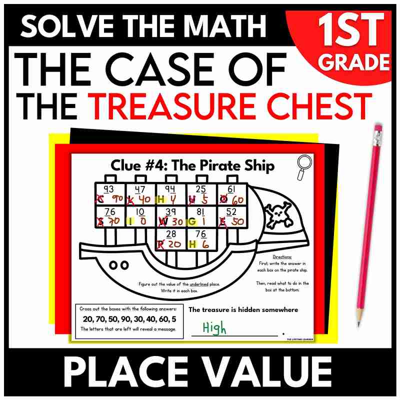 1st grade pirate mystery place value to 100 math review