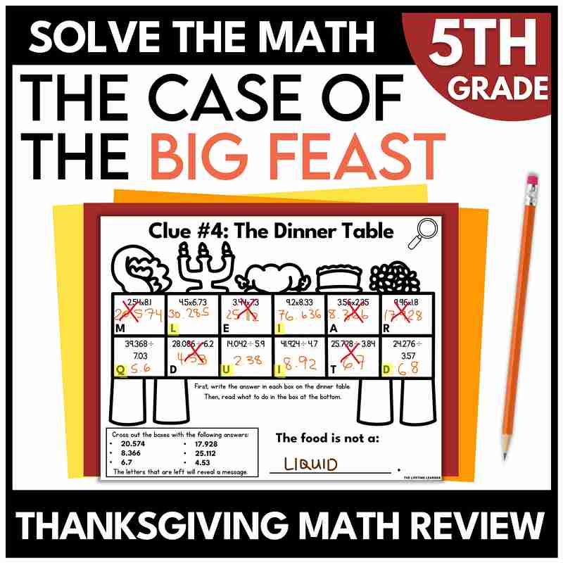 thanksgiving mystery 5th grade math review