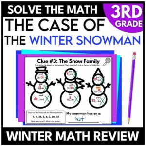 This 3rd grade snowman mystery makes winter math practice feel like an adventure in December, January, or February! It’s a third grade math escape room in disguise.