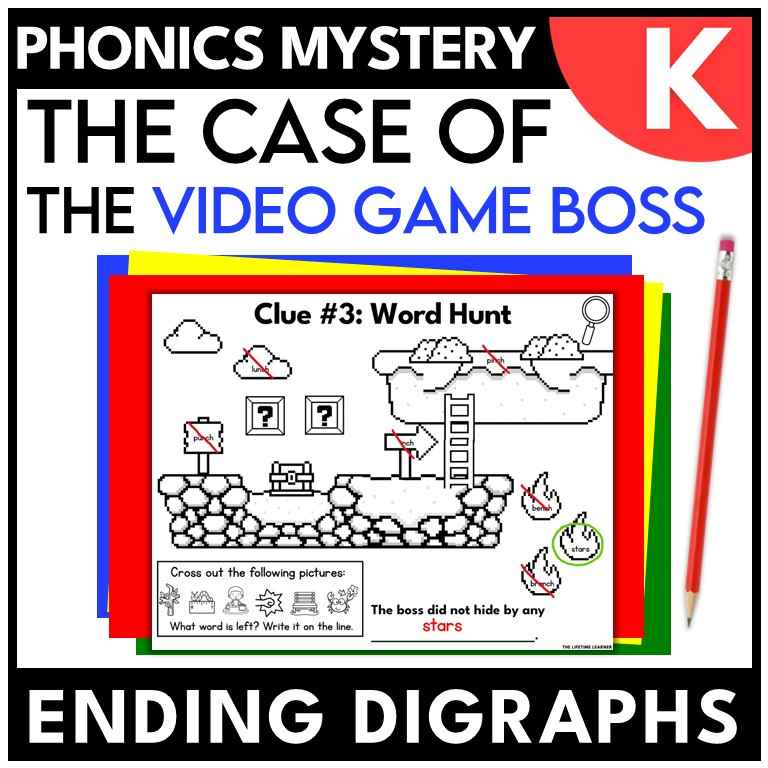 Video Game Kindergarten Phonics Mystery – Ending Digraphs
