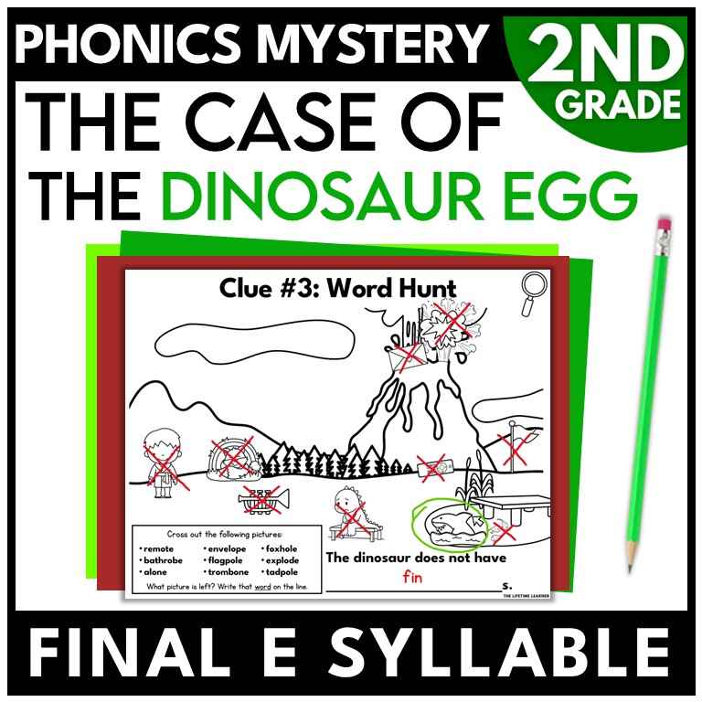 Dinosaur 2nd Grade Phonics Mystery – Final E Syllable