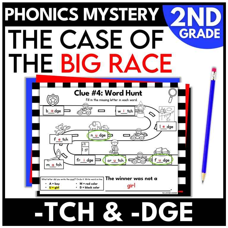 Race Car 2nd Grade Phonics Mystery – Trigraphs