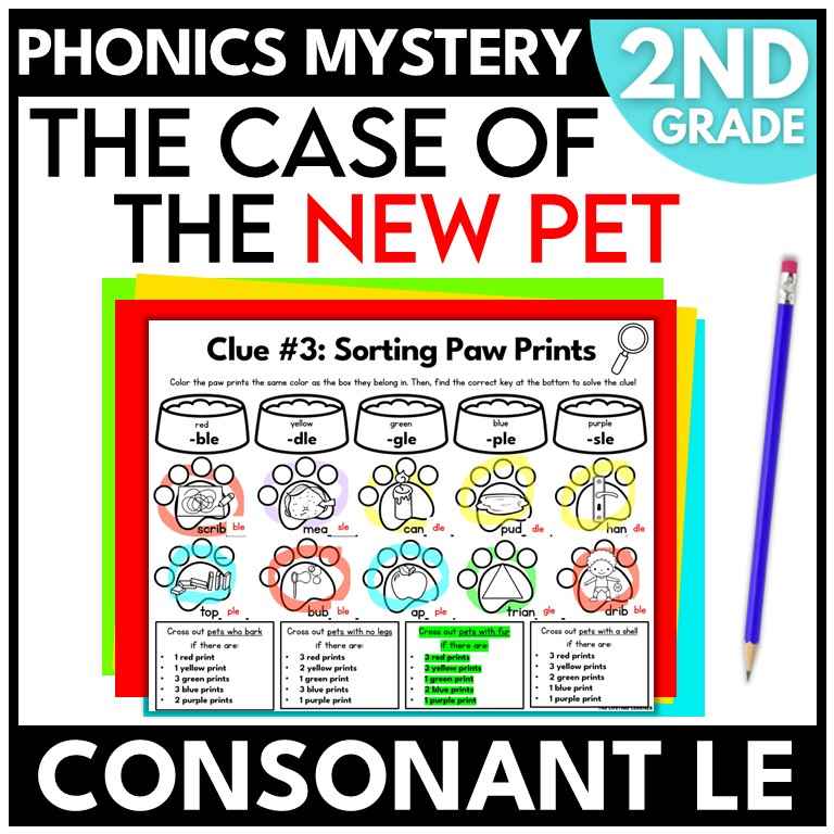 Pet 2nd Grade Phonics Mystery – Consonant LE