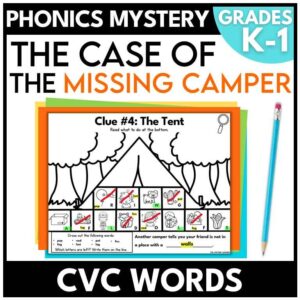 Camping CVC Words Mystery Game