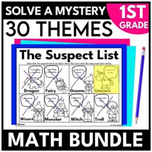 1st grade mysteries for math review bundle